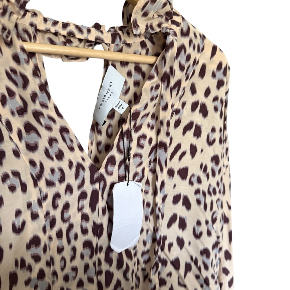 NWT Equipment Femme Silk Blend Farrah Peasant Leopard Long Sleeve Blouse Women S - Picture 4 of 8